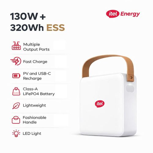 itel Energy 100,000mAh 320Wh Power Go Portable Power Station 130W, LiFePO4 Battery IESS-320T